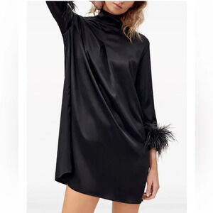 NWT Sleeper Black Party Shirt Dress with Detachable Feathers – Size XS
